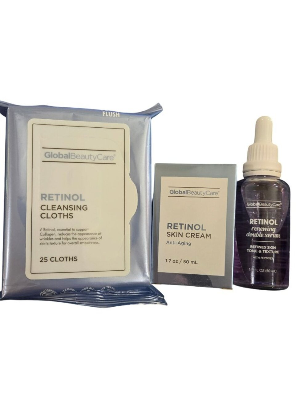 Global Beauty Care Retinol Skincare Set With Cleansing Cloths Skin Cream & Renew
